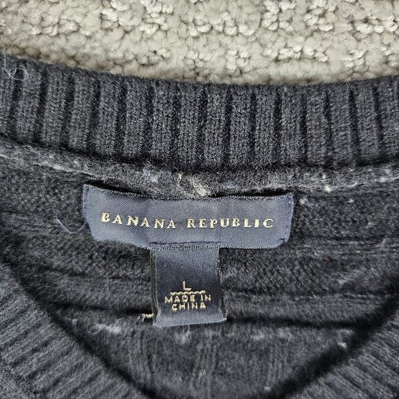 Banana Republic Women's Black Cable Knit Sweater Size L V Neck‎ - Picture 3 of 8